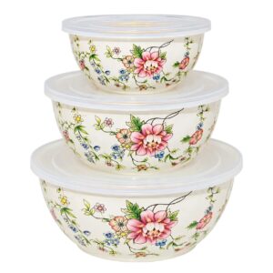 Rose Pattern Enamel Salad Bowl Set, 16/22/26 cm