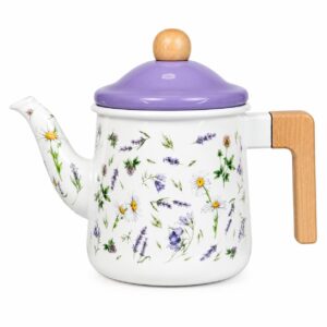 Chamomile Enamel Kettle with Wooden Handle, 1 L