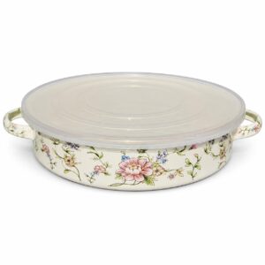 Rose 28 cm Double-Handle Enamel Baking Pan with Lid