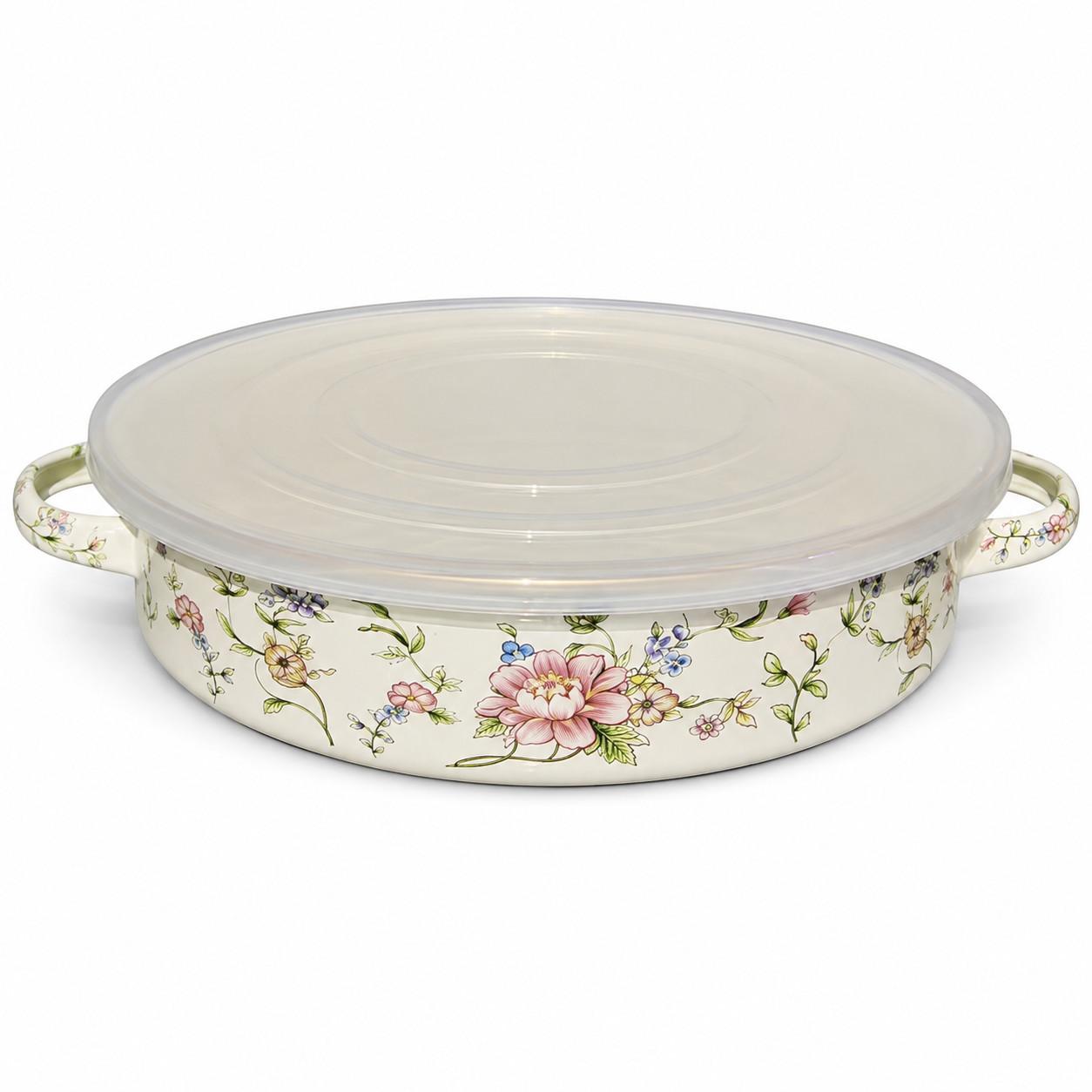 Rose 28 cm Double-Handle Enamel Baking Pan with Lid