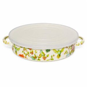 Birds & Flowers 28 cm Double-Handle Enamel Baking Pan with Lid