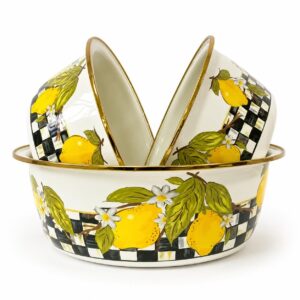 Checkered Lemons 3-Piece Enamel Basin Set, 24/28/32 cm