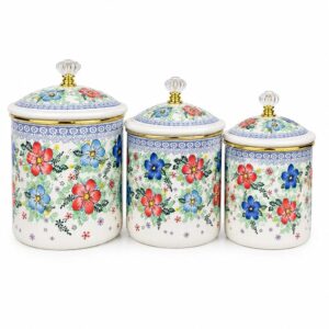 Summer Bloom Extra-Thick 3-Piece Enamel Canister Set, 11/13/15 cm