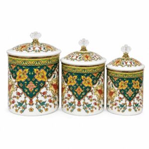 Russian Floral Extra-Thick 3-Piece Enamel Canister Set, 11/13/15 cm