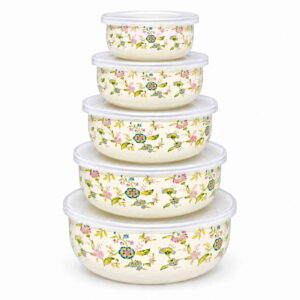 Fragrant Flowers round-bottom enamel bowl set, 10 / 12 / 14 / 16 / 18 cm