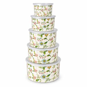 Fragrant Flowers tall enamel bowl set, 10 / 12 / 14 / 16 / 18 cm