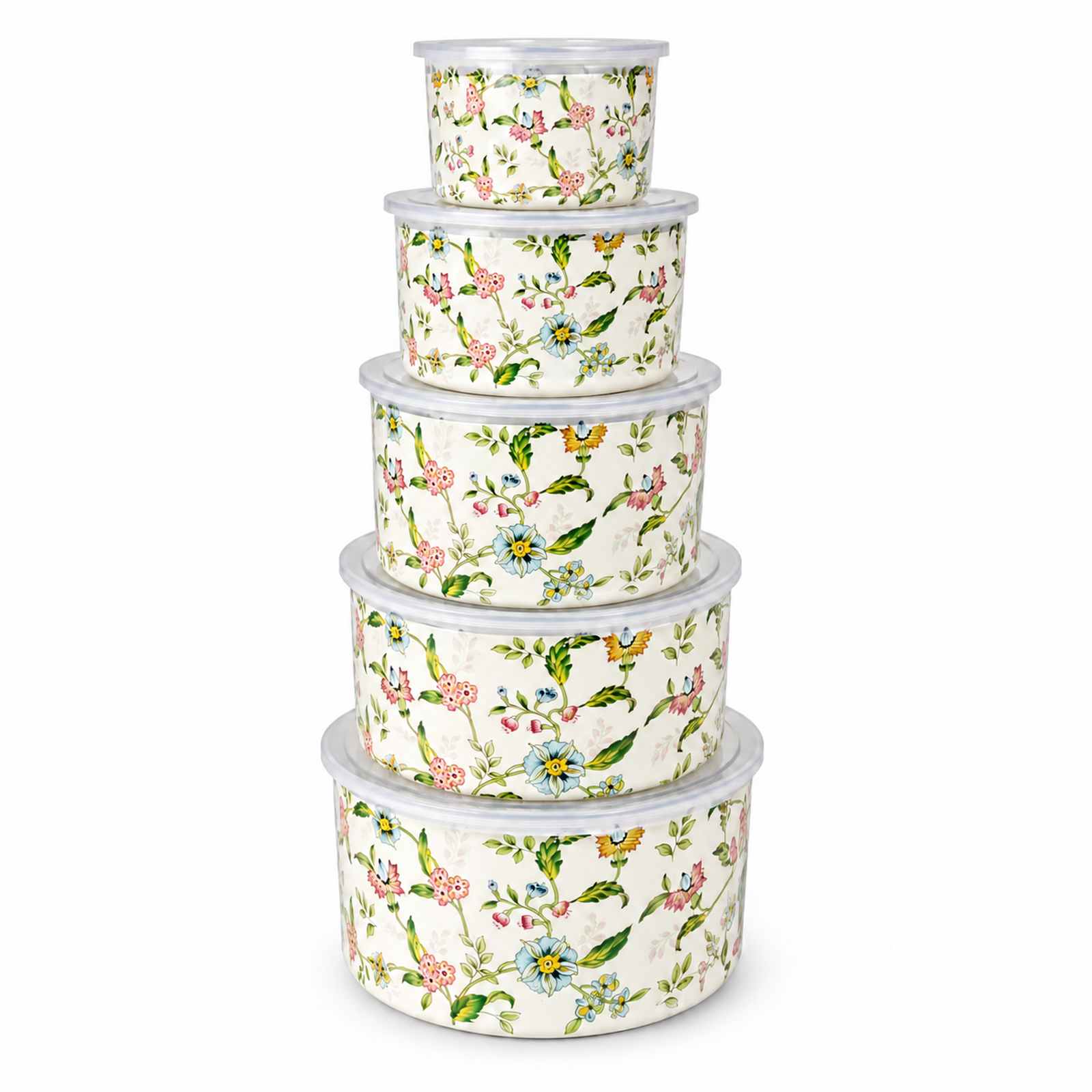 Fragrant Flowers tall enamel bowl set, 10 / 12 / 14 / 16 / 18 cm