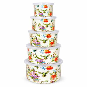 Birds & Flowers tall enamel bowl set, 10 / 12 / 14 / 16 / 18 cm