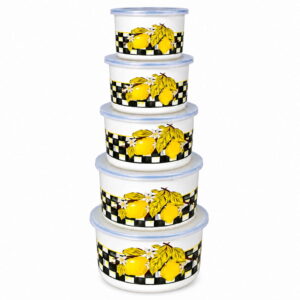 Checkered Lemons tall enamel bowl set, 10 / 12 / 14 / 16 / 18 cm