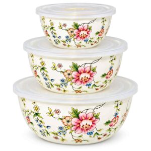 Rose enamel salad bowl set, 16 / 22 / 26 cm