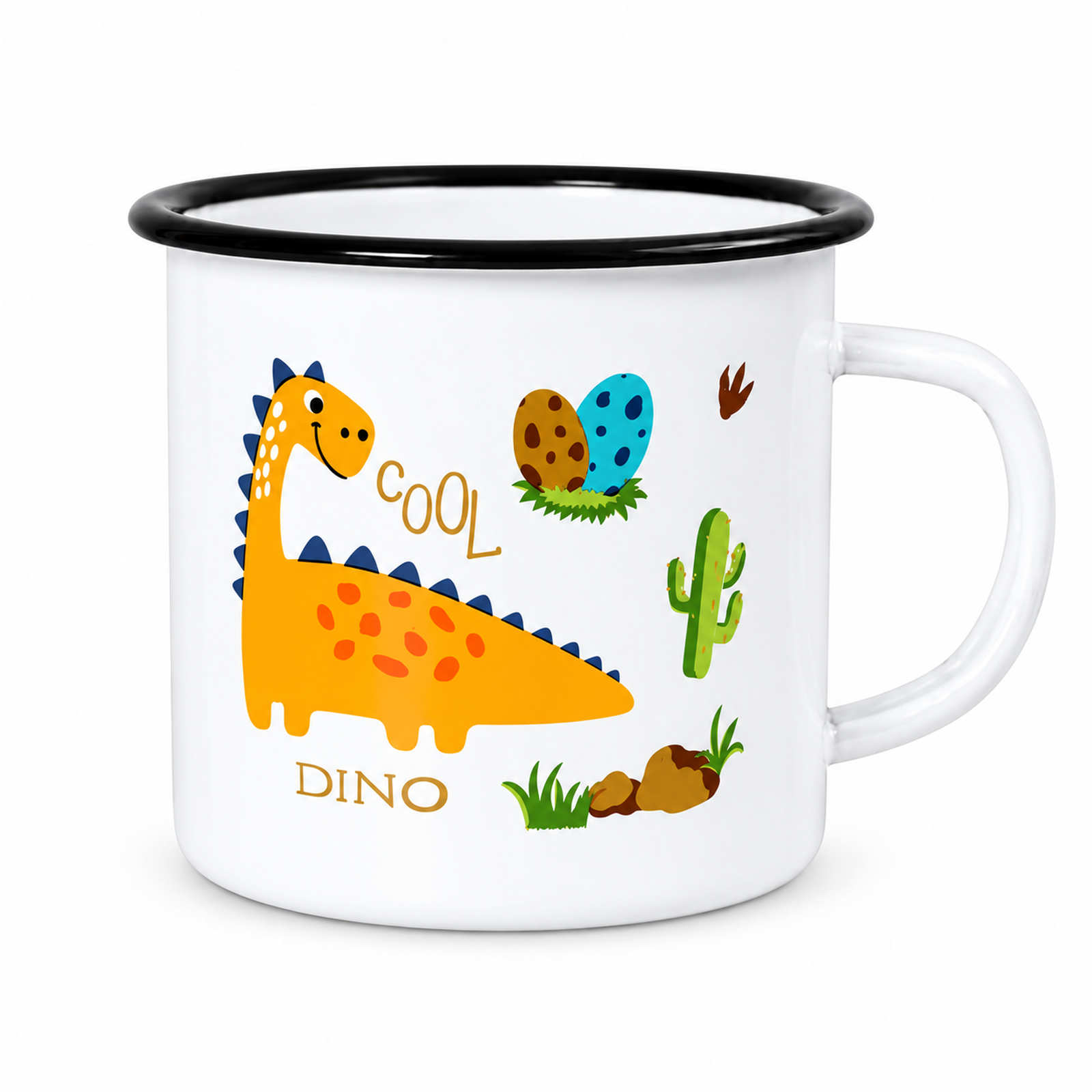 Yellow cartoon enamel mug, 9 cm