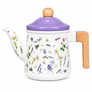 Chamomile wood-handle enamel kettle, 1 L