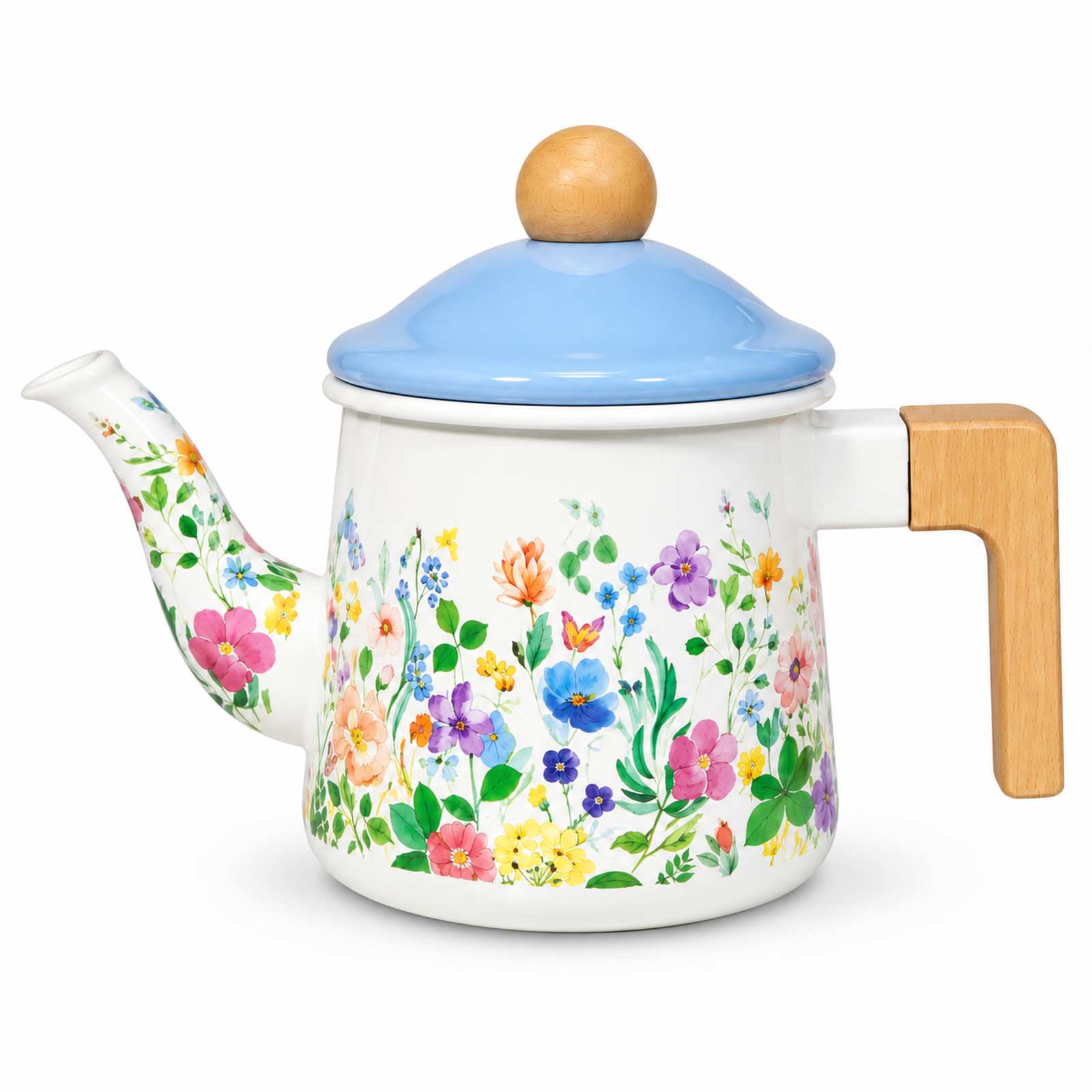 Branch Blossoms wood-handle enamel kettle, 1 L