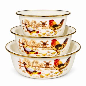 Rooster enamel basin set, 24 / 28 / 32 cm