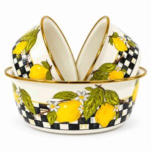 Checkered Lemons enamel basin set, 24 / 28 / 32 cm