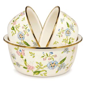 Fragrant Flowers 3-Piece Enamel Basin Set, 24/28/32 cm on white background.