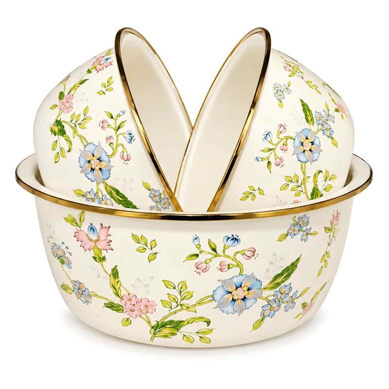 Fragrant Flowers 3-Piece Enamel Basin Set, 24/28/32 cm