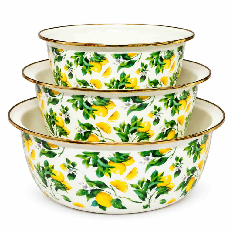 Lemon Branch 3-Piece Enamel Basin Set, 24/28/32 cm