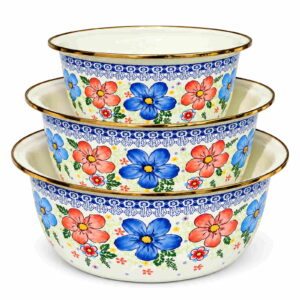 Summer Bloom enamel basin set, 24 / 28 / 32 cm