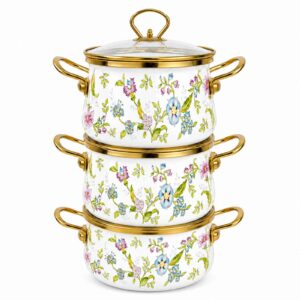 Fragrant Flowers enamel pot set, 18 / 20 / 22 cm
