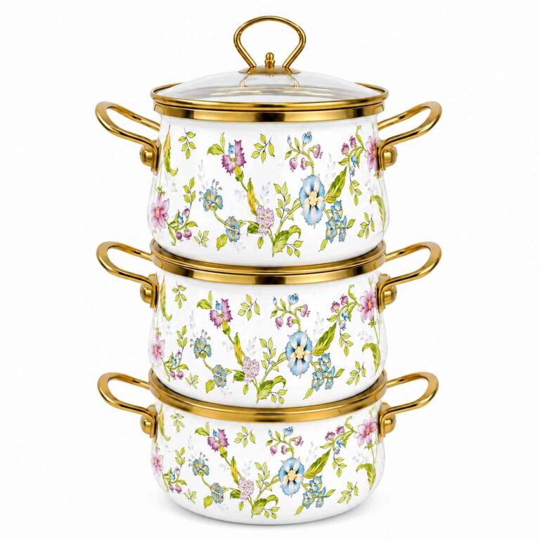 Fragrant Flowers Extra-Thick Korean-Style Enamel Pot Set, 18/20/22 cm